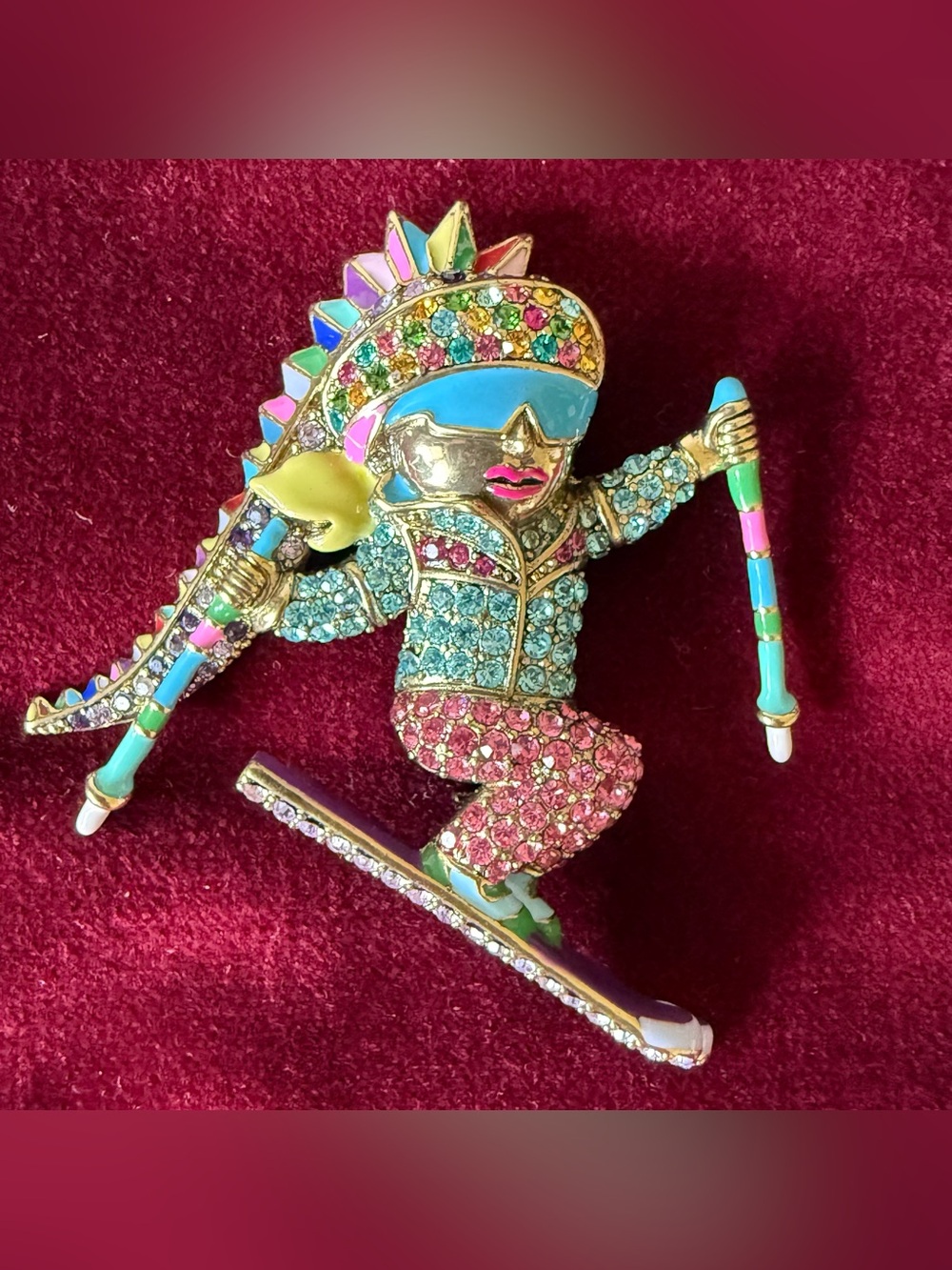 Heidi Daus "Helsinki Heidi" Crystal Pin Brooch-Downhill Diva Skier